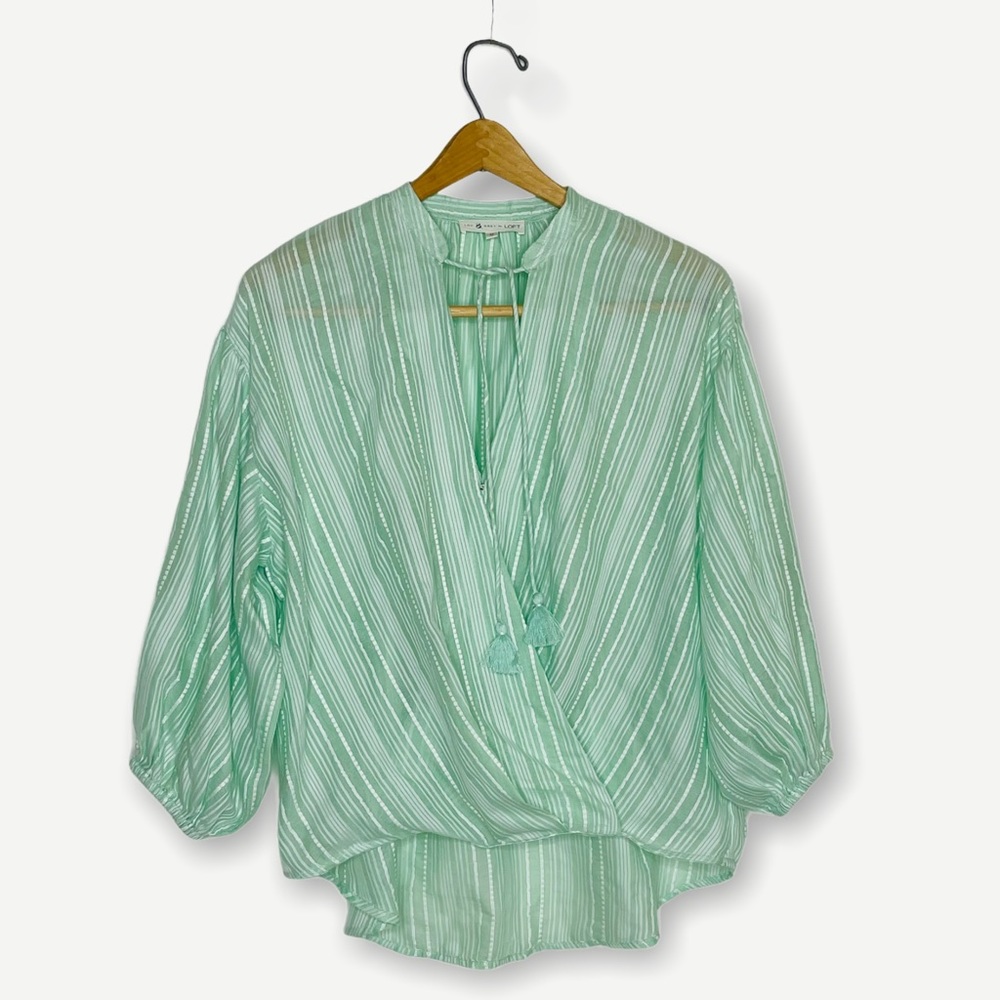 Lou & Grey for LOFT Striped Wrap Blouse in Willow Size Medium